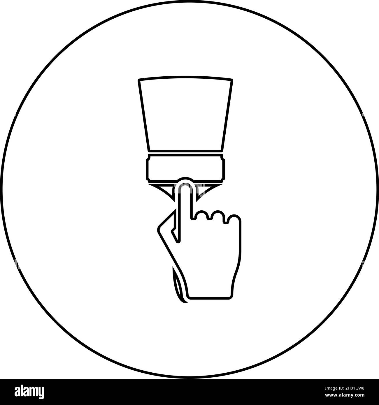 Paint brush in hand use tool arm icon in circle round black color ...