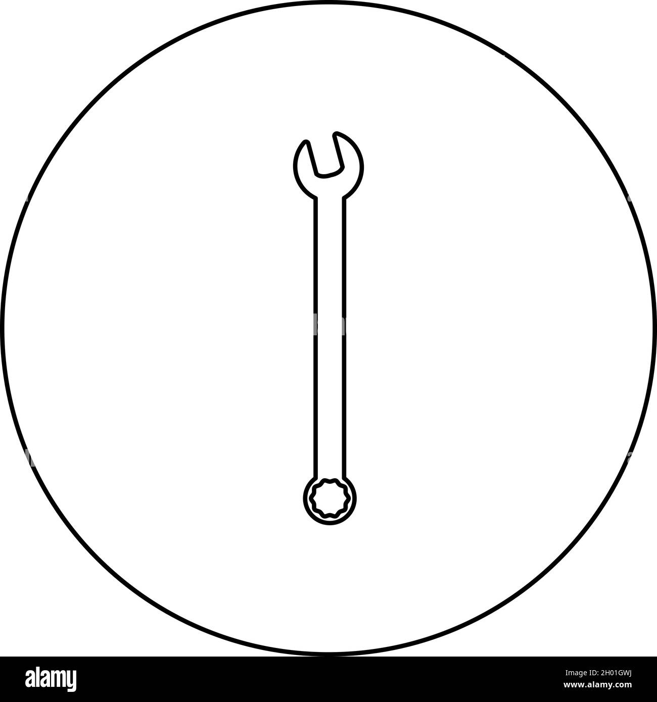 Wrench hexagon Spanner Hand tool Mechanic engineer instrument icon in circle round black color vector illustration solid outline style simple image Stock Vector