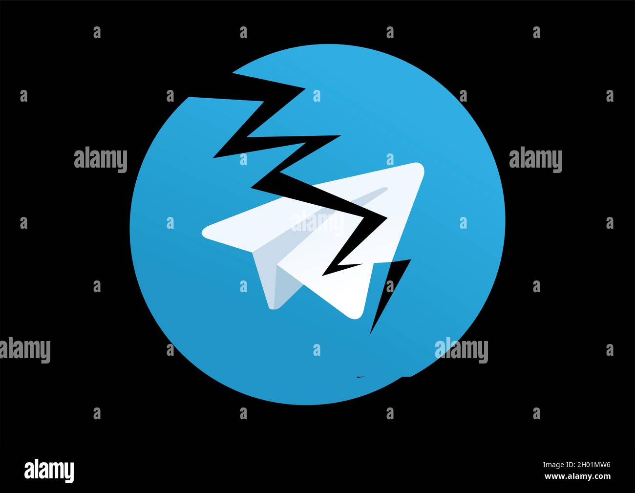 Broken Telegram app logo. No access problem, data leak, outage concept
