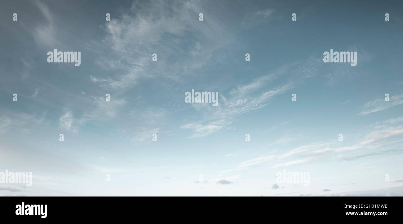 Panorama of blue sky with cirrus clouds Stock Photo