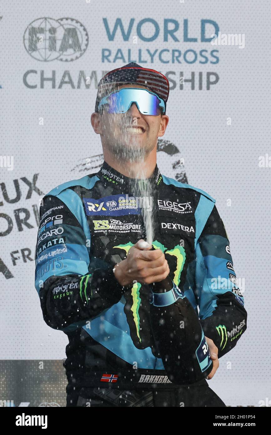 Circuit de Spa-Francorchamps, in Stavelot, Belgium. 10th October, 2021. Podium Andreas BAKKERUD (NOR) of team GFS Motorsport Egyesulet / ES K&N of World RX, portrait during the World RX of Benelux, 6th round of the 2021 FIA World Rallycross Championship, FIA WRX, from October 8 and 10 on the Circuit de Spa-Francorchamps, in Stavelot, Belgium - Photo: Paulo Maria/DPPI/LiveMedia Credit: Independent Photo Agency/Alamy Live News Stock Photo