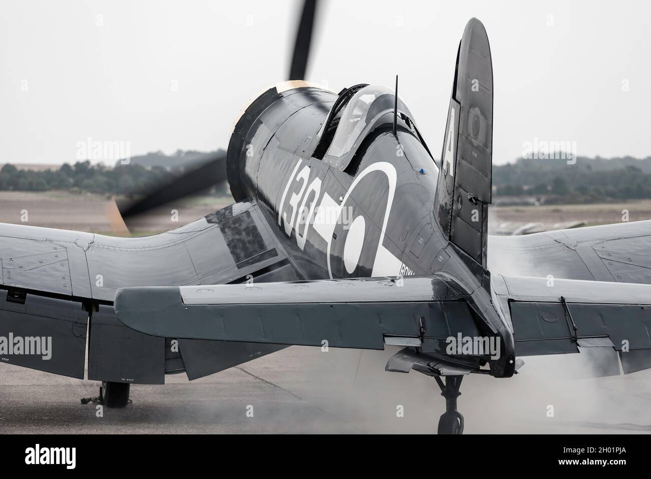 The Vought F4U Corsair is an American fighter aircraft which saw service primarily in World War II and the Korean War. Designed and initially manufact Stock Photo