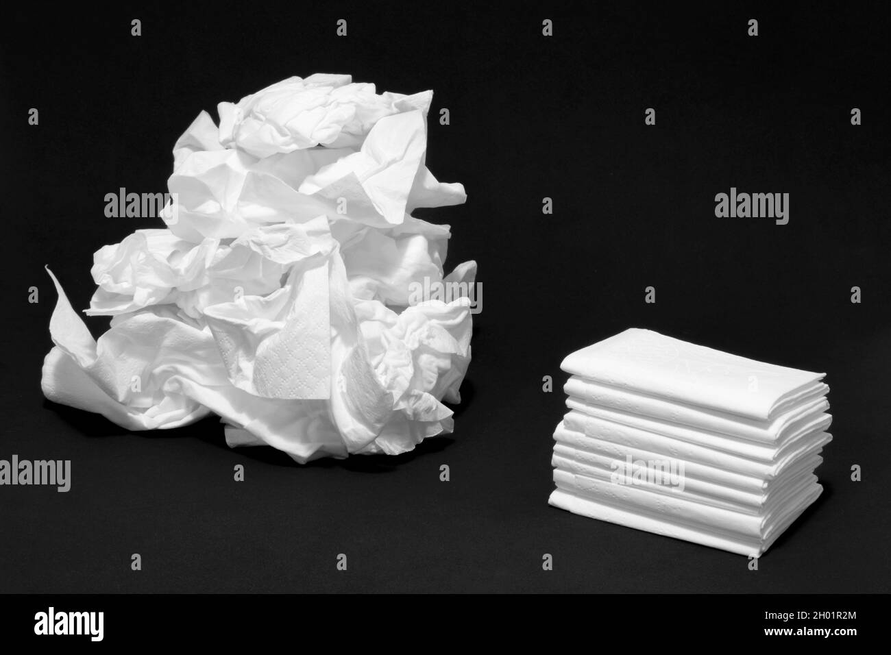 Used and new tissues. Concept of sick, flu and cold, crying, untidy, masturbation. Stock Photo