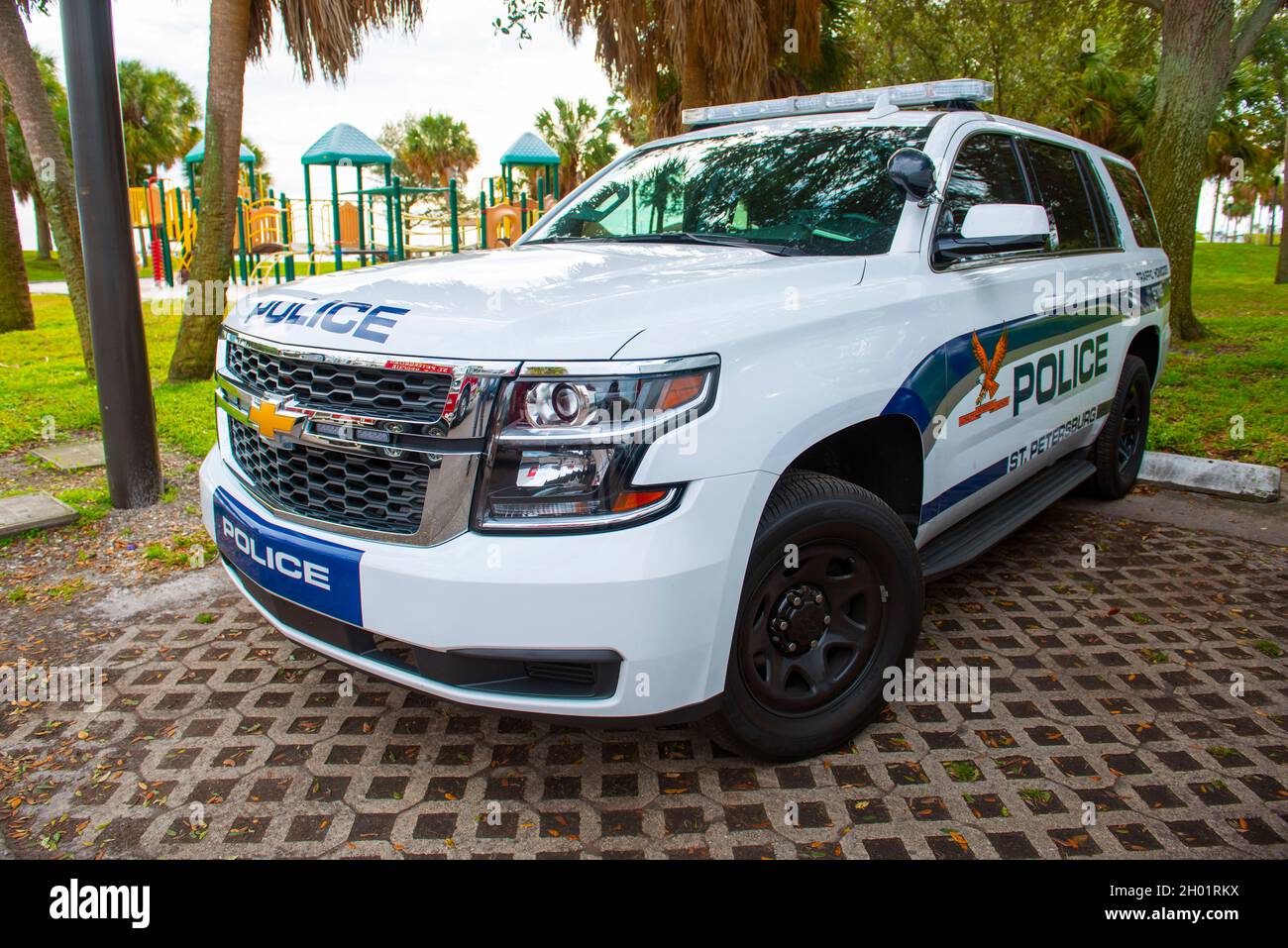 Chevy police SUV on duty at Municipal Marina in downtown St. Petersburg