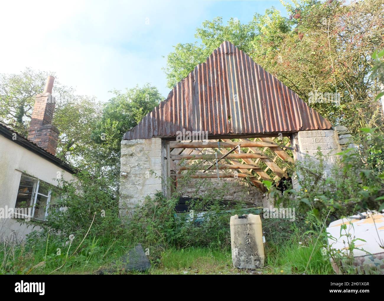 October 2021 Remains of a fire damaged in rural Somerset, England, UK