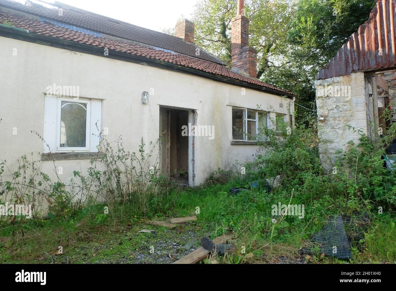 October 2021 Remains of a fire damaged in rural Somerset, England, UK