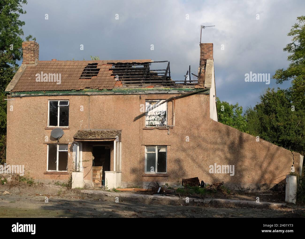 October 2021 Remains of a fire damaged in rural Somerset, England, UK