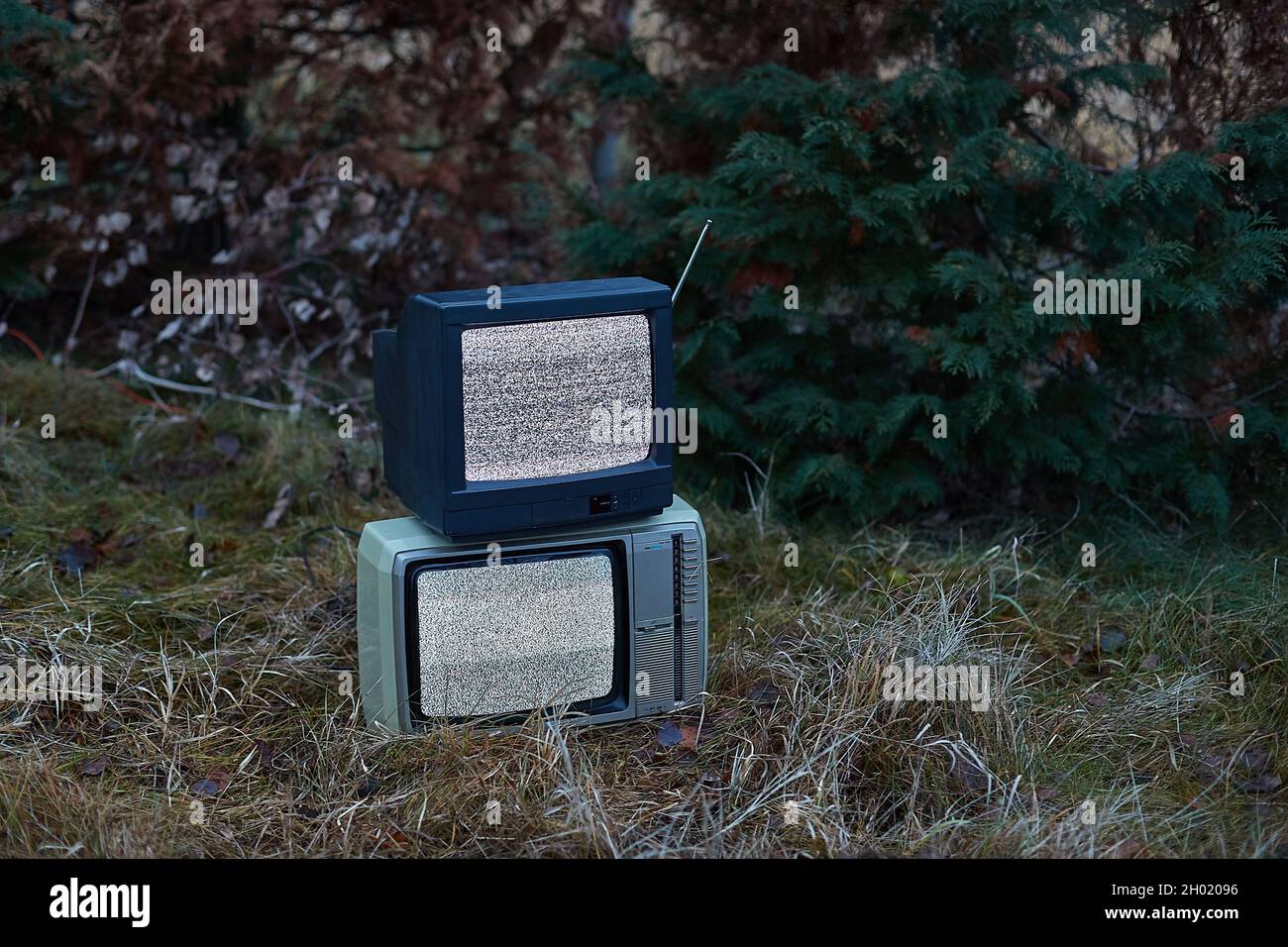 TV no signal in grass Stock Photo
