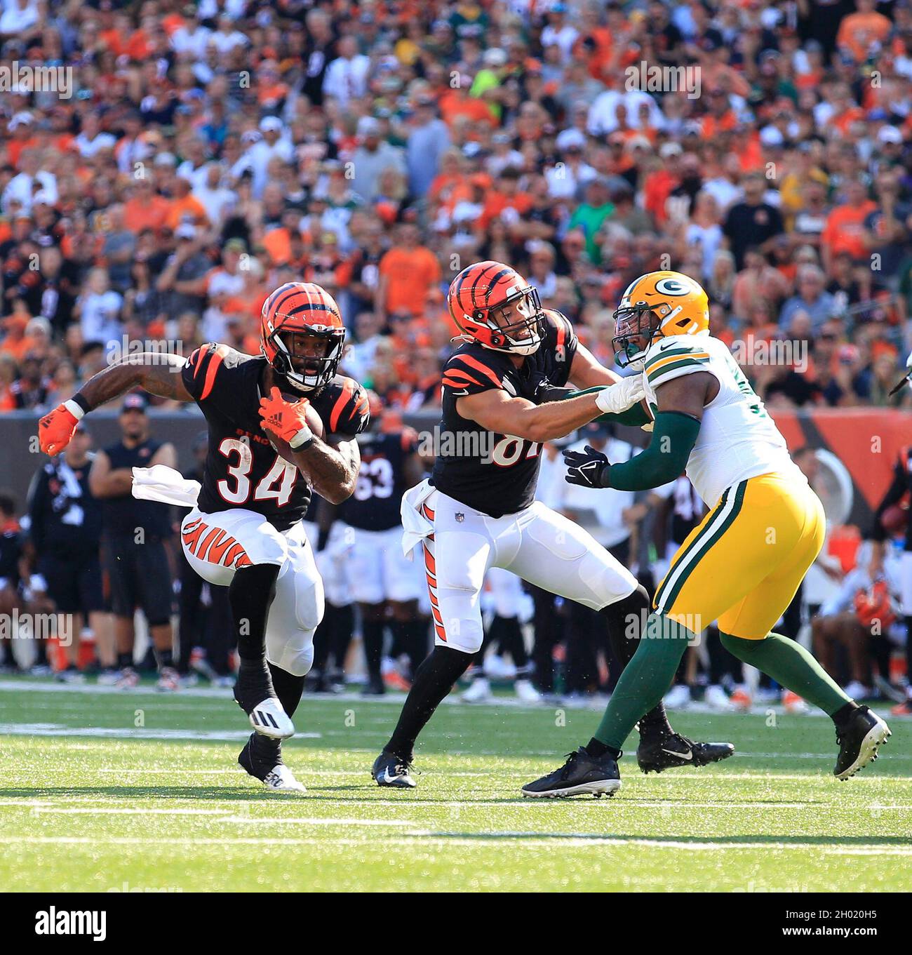 Cincinnati Bengals running back Samaje Perine (34) runs with the ball  during an NFL football game agains the Pittsburgh Steelers, Sunday, Sep.  11, 2022, in Cincinnati. (AP Photo/Kirk Irwin Stock Photo - Alamy