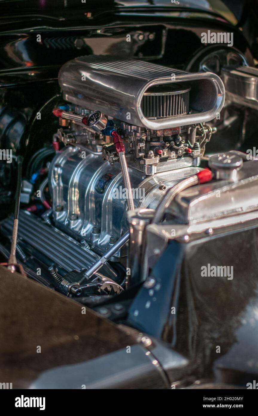 Supercharged v8 engine of a classic car Stock Photo Alamy