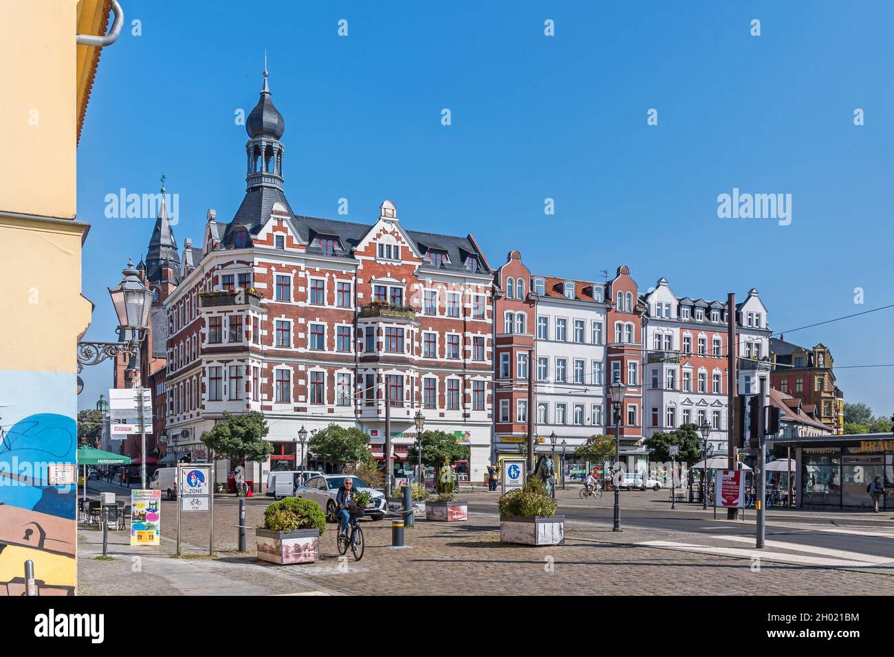 Berlin, Germany - September 6, 2021: Palace Square in the old town of Koepenick with the listed residential and commercial building Alt-Koepenick 32, Stock Photo