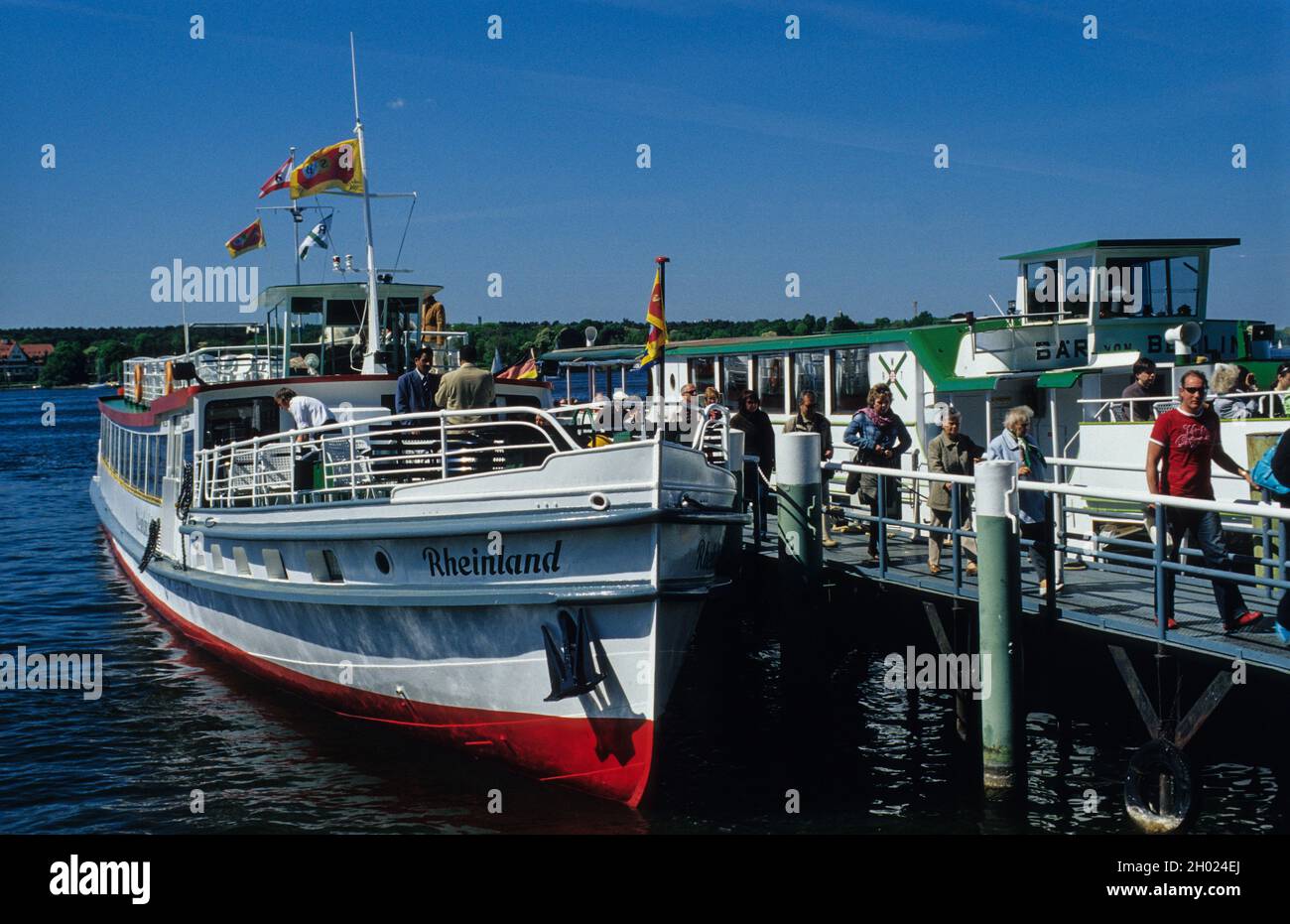 Summer In Berlin Excursion Boat At The Pier At Lake Wannsee Stock