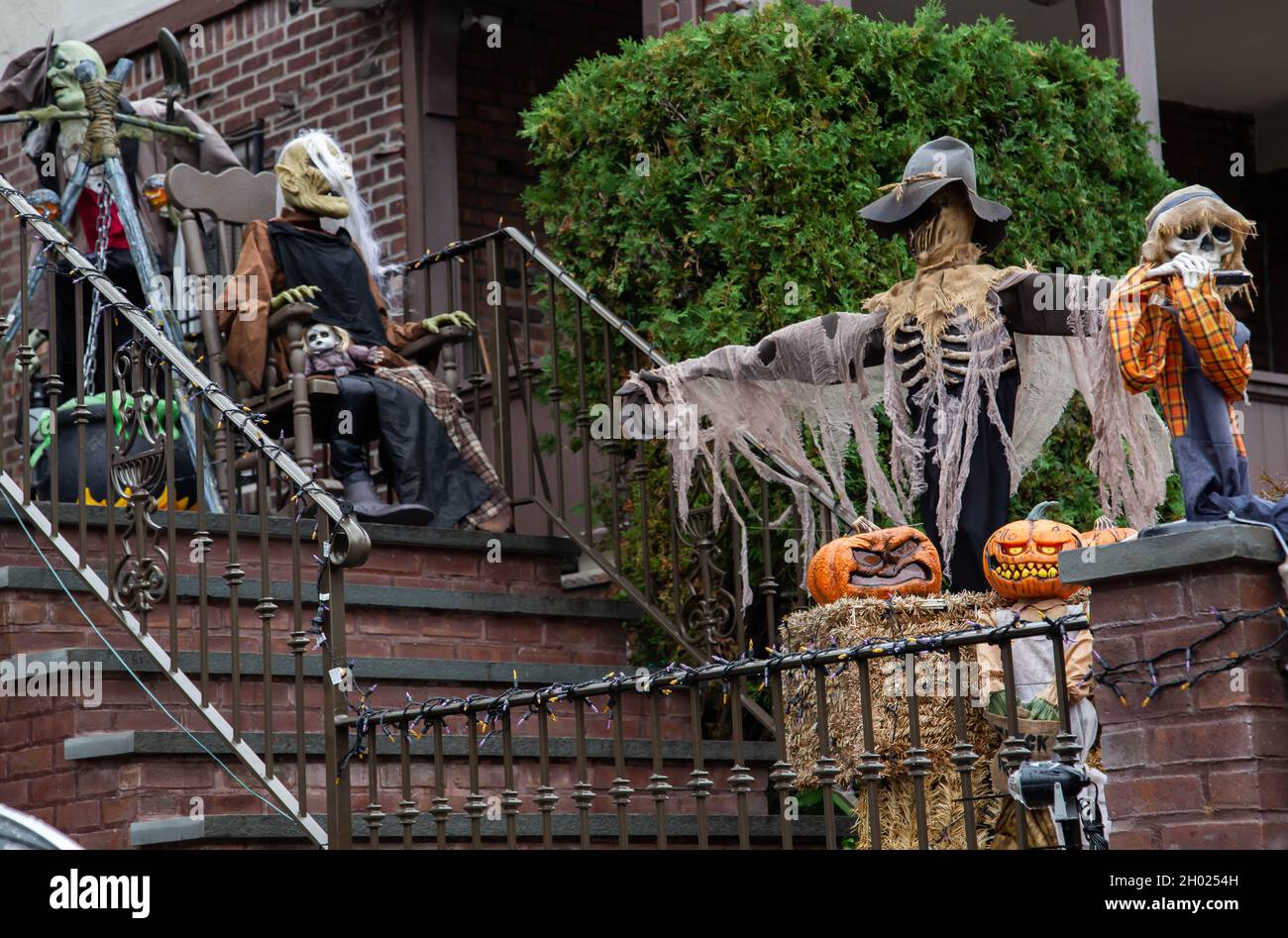 Brooklyn, New York, USA October 10, 2021 Halloween decorations in Dyker Heights area of