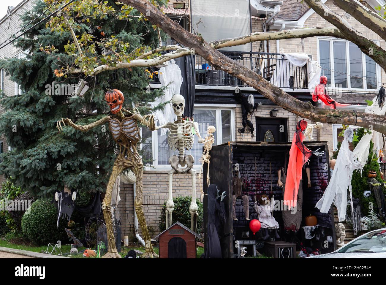 Brooklyn, New York, USA October 10, 2021 Halloween decorations in