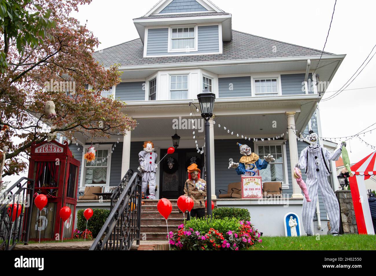 Brooklyn, New York, USA October 10, 2021 Halloween decorations in