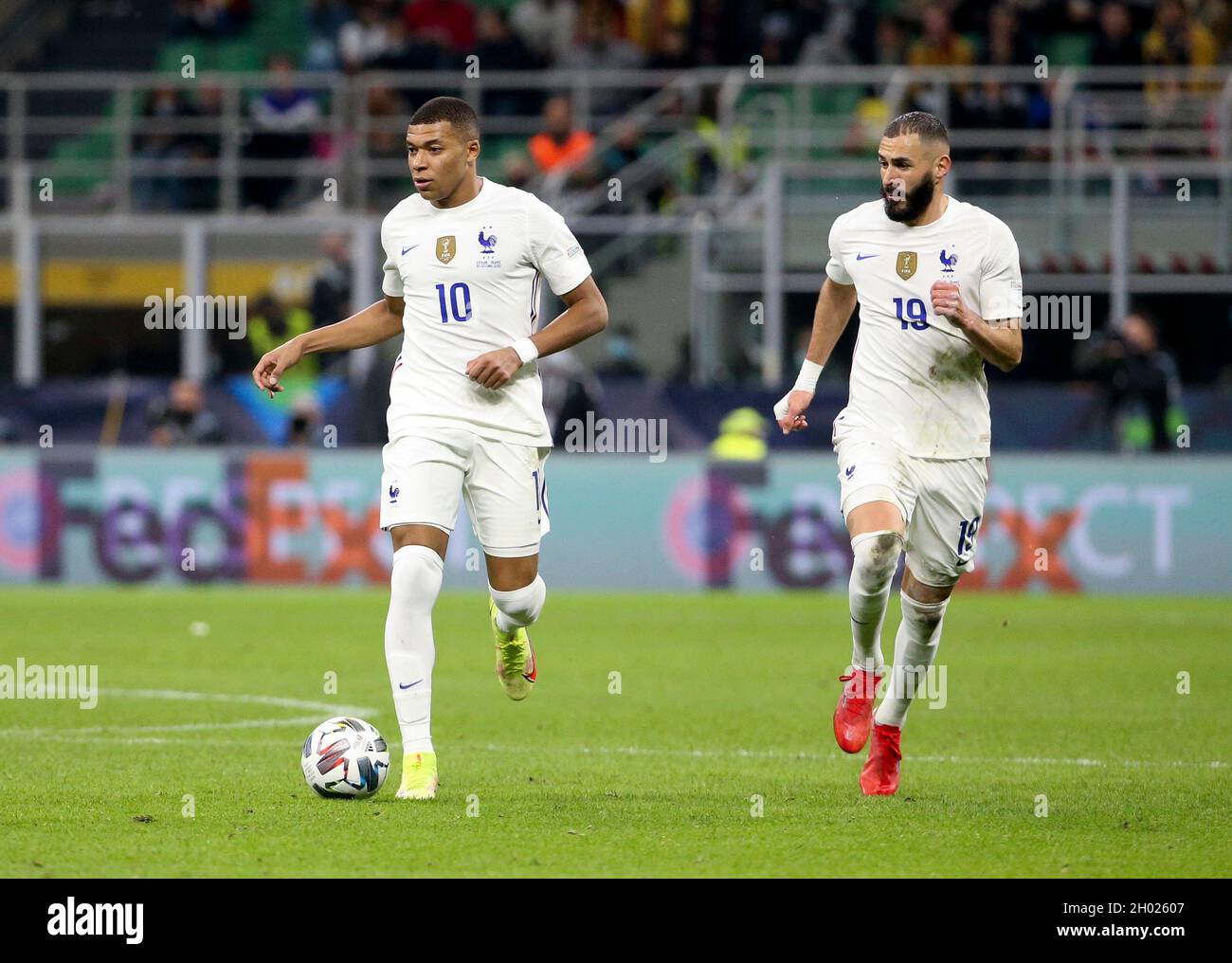 Milan Italy 10th Oct 21 Kylian Mbappe Karim Benzema Of France During The Uefa Nations League Final Football Match Between Spain And France On October 10 21 At Stadio San Siro Stadium