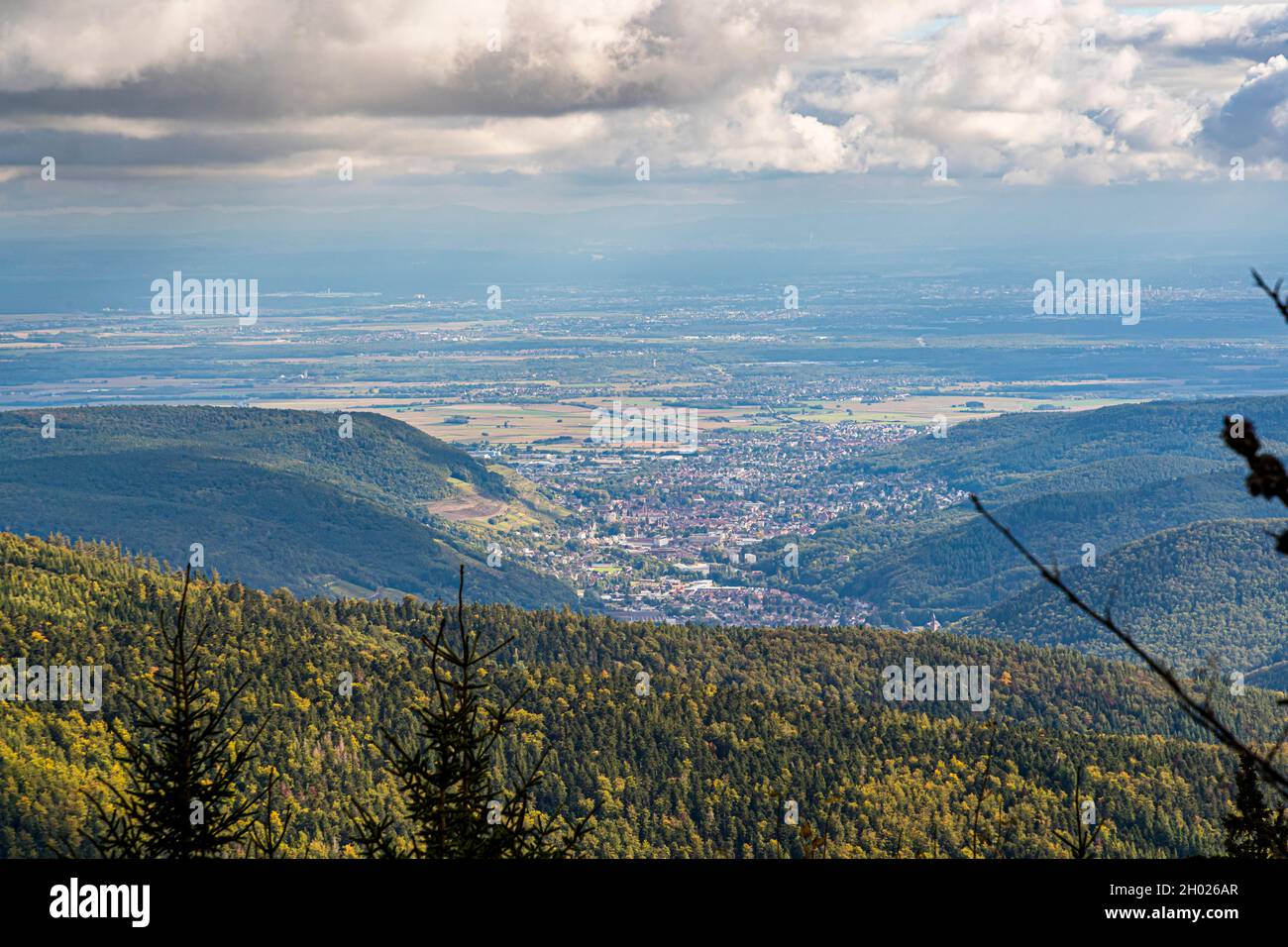 View from the Vosges ridge into the valley near Linthal, France Stock Photo
