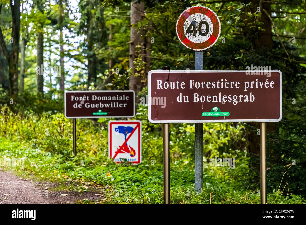 Hiking sign in the Vosges near Lautenbach, France Stock Photo