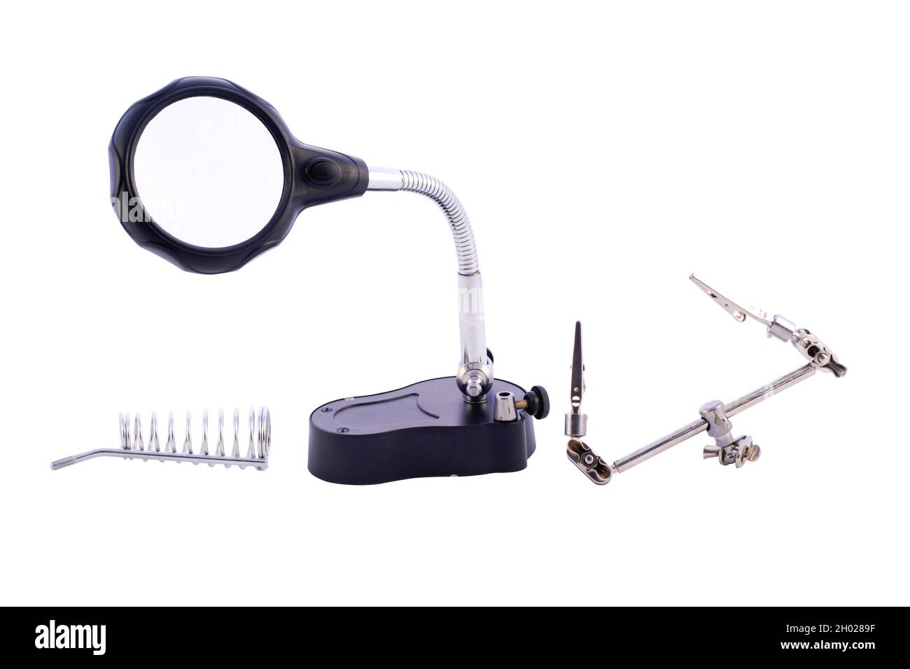 welding magnifier with tools on white background Stock Photo