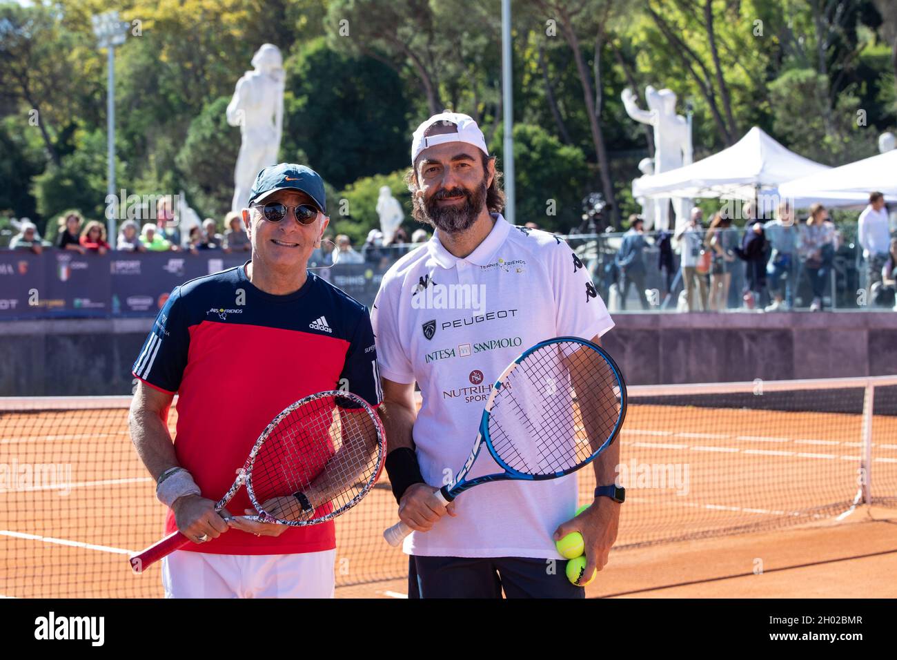 Rome, Italy. 10th Oct, 2021. Paolo Bonolis and Neri Marcorè participate in the eleventh edition of Tennis & Friends - Health and Sport at the Foro Italico. Credit: Cosimo Martemucci/Alamy Live News Stock Photo