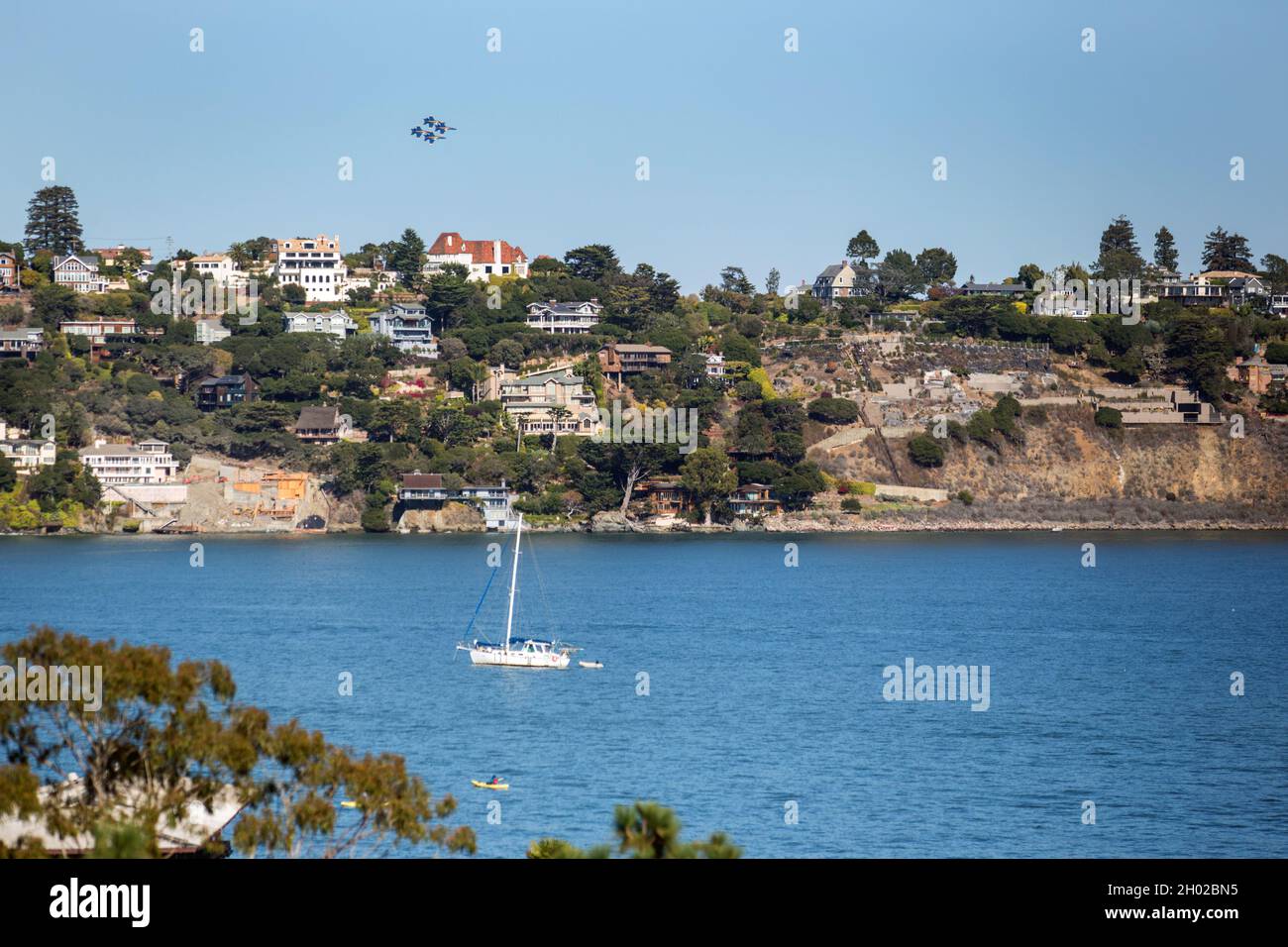 Sausalito, CA, USA. October 9, 2021. Blue Angles fly by during a Fleet Week Air Show 2021 as seen from Sausalito, California. Stock Photo