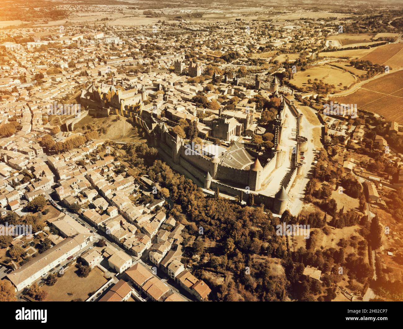 Aerial view of Carcassonne with fortress Stock Photo