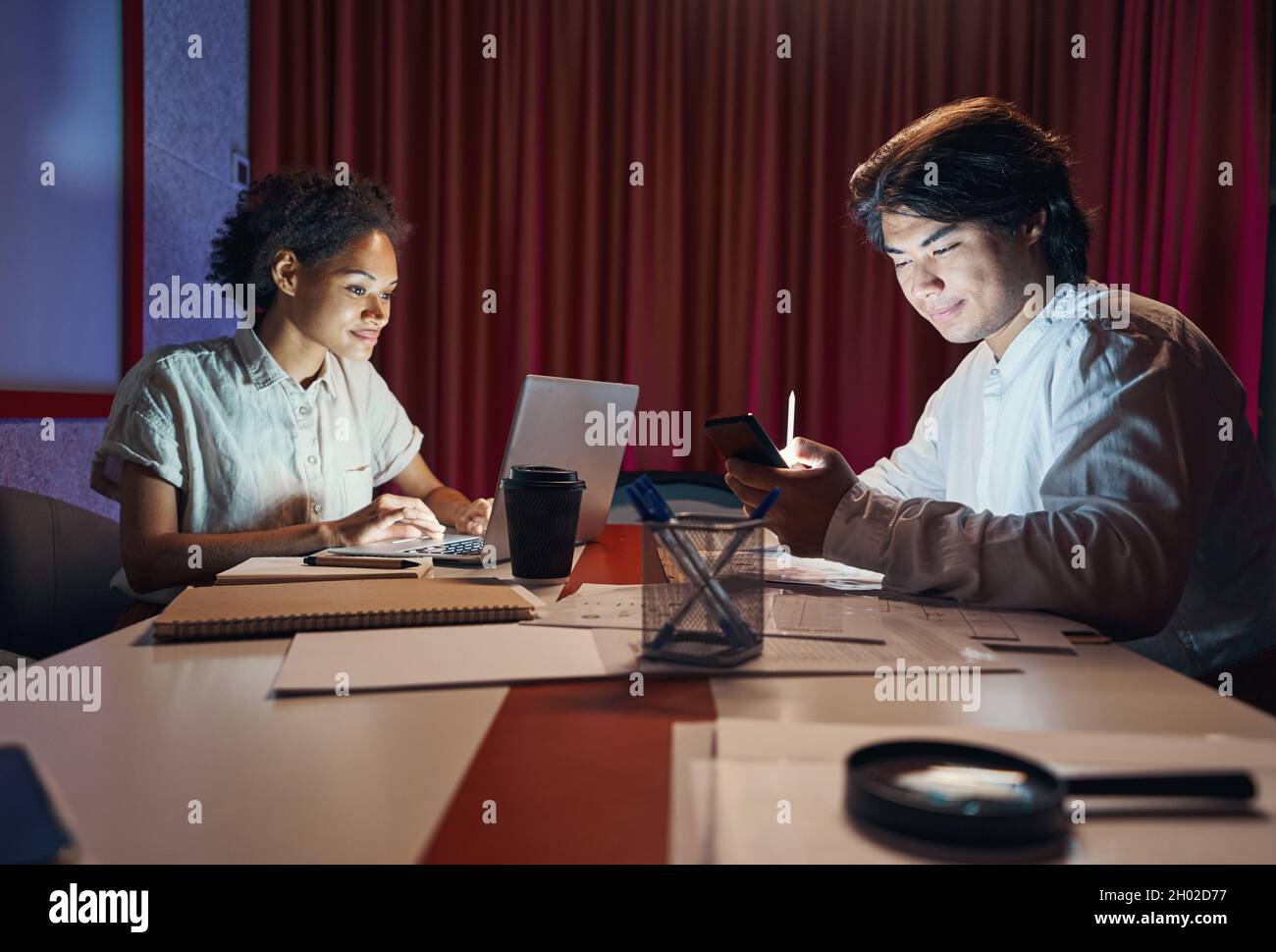 Co-workers are spending time together on workplace Stock Photo