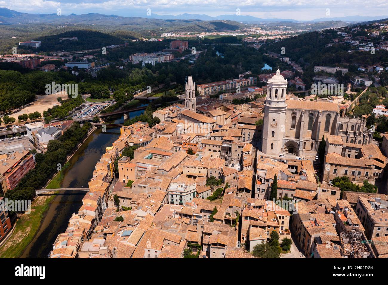 Drone view of the residential areas of the small town of Gerona Stock Photo