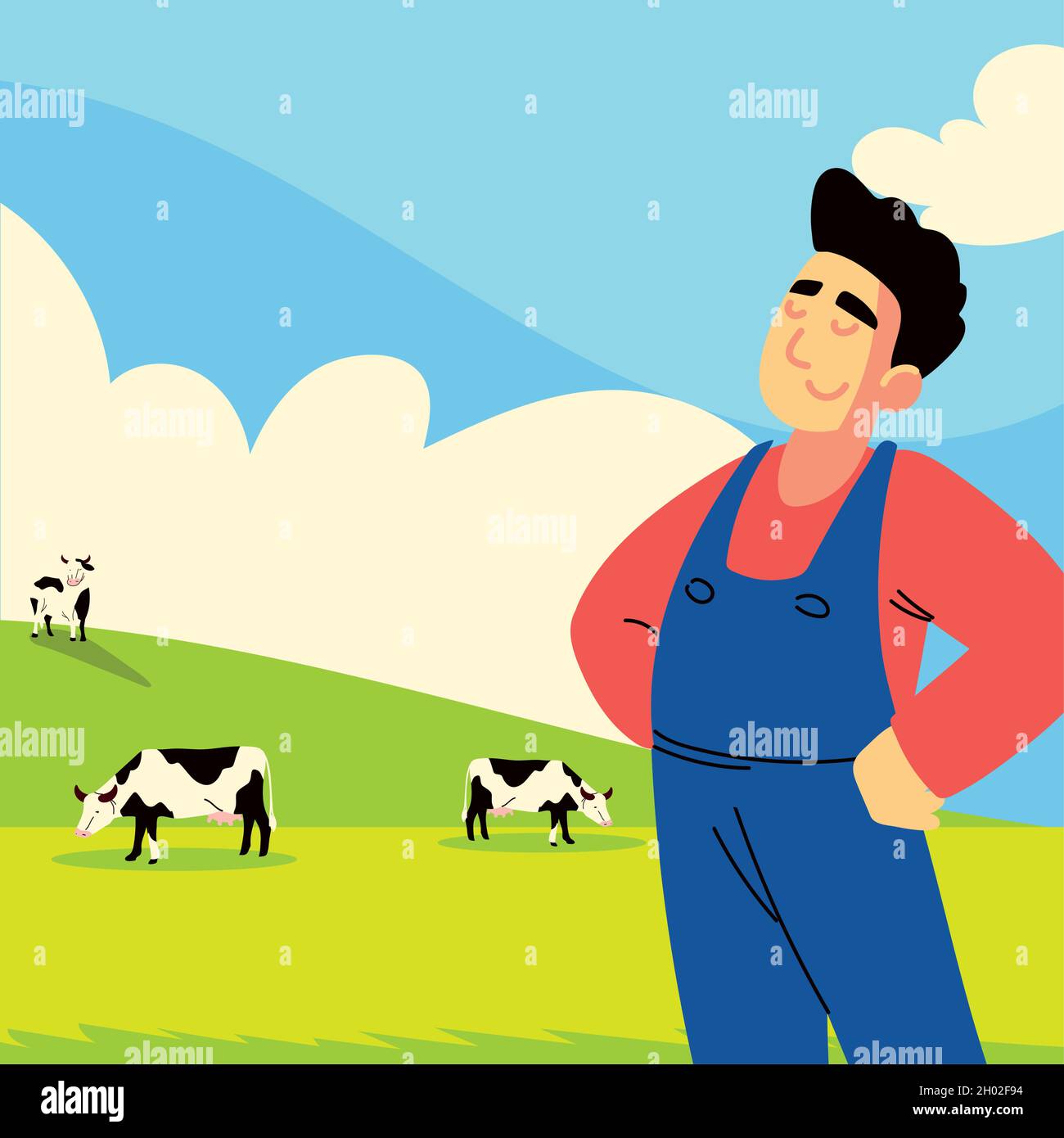 farmer and cow in field Stock Vector Image & Art - Alamy