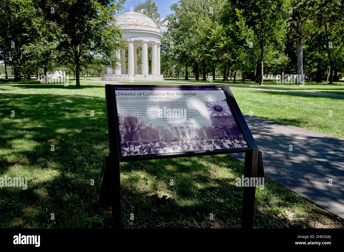 District of Columbia War Memorial sign and monument Stock Photo