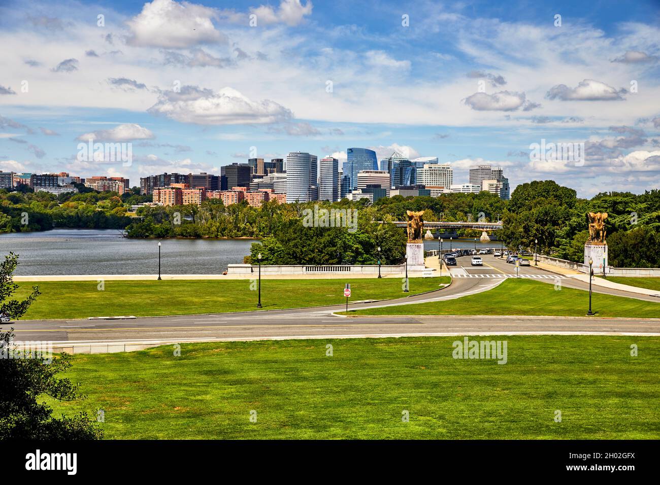 Skyline view of Rosslyn, Virginia taken from Washington DC side of the Potomac River Stock Photo