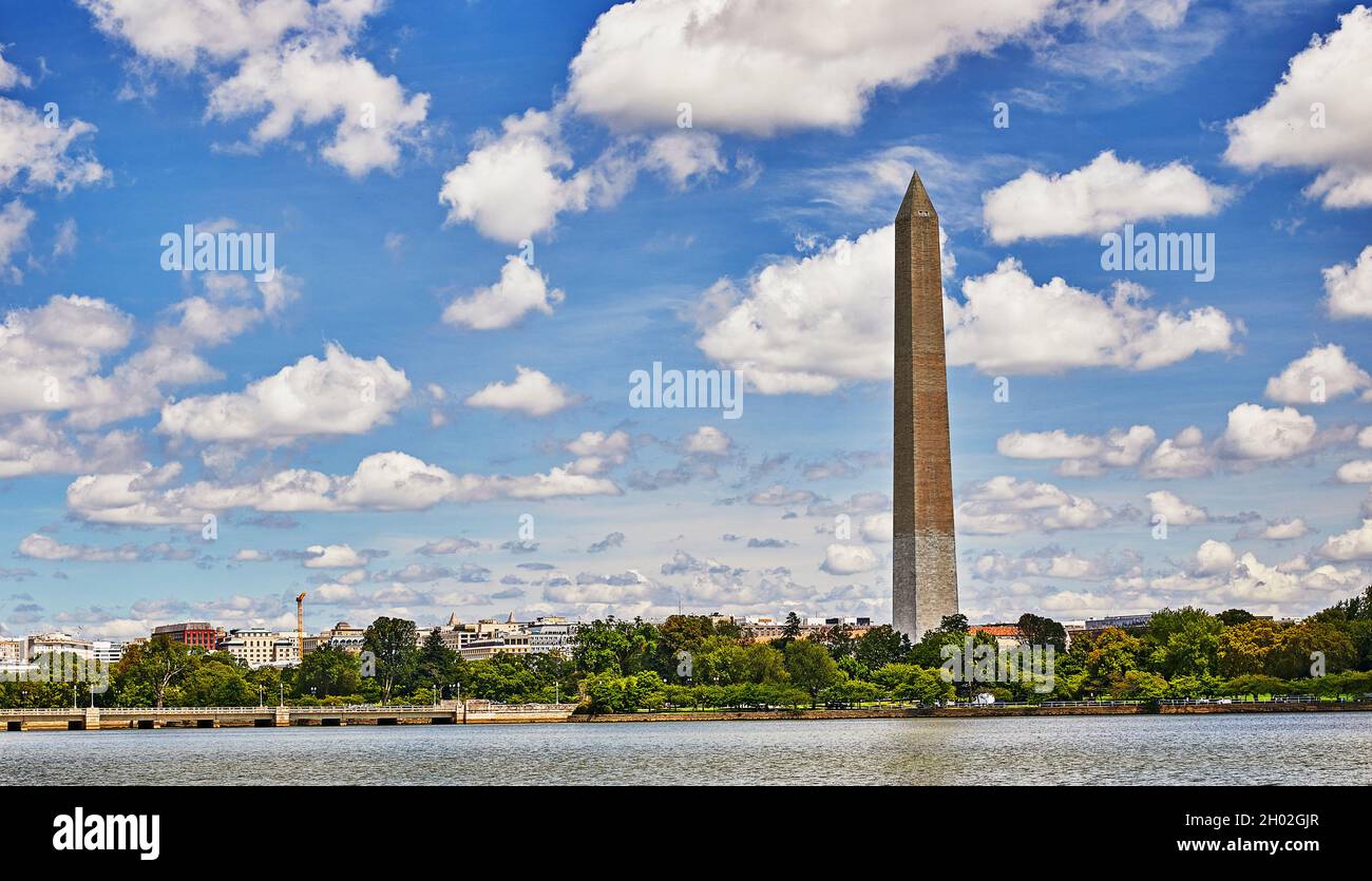 View of the Washington Monument with a city skyline of Washington DC Stock Photo