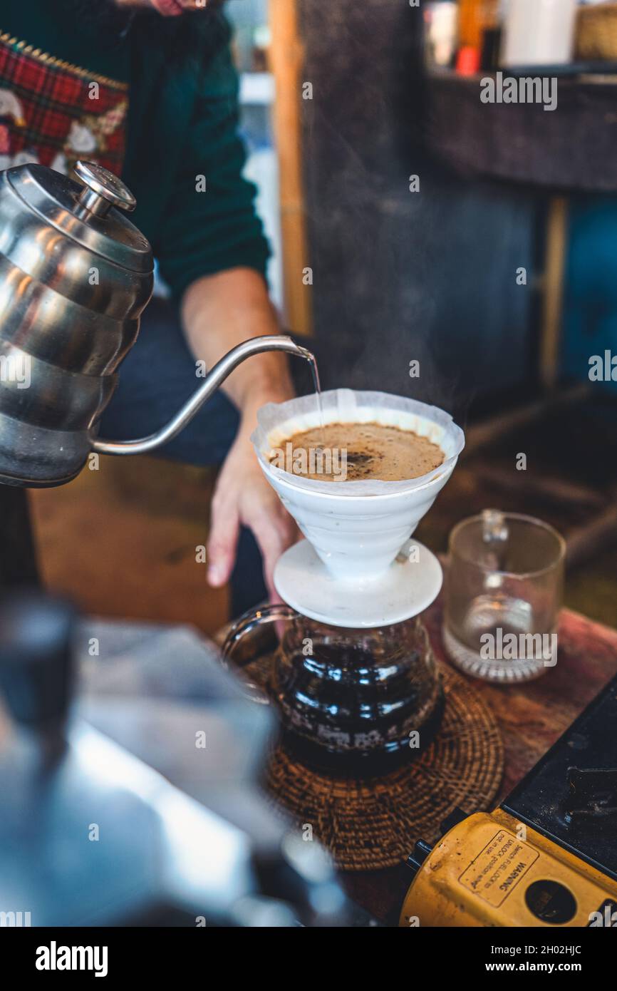 Drip coffee in a rustic coffee shop in the morning Stock Photo Alamy