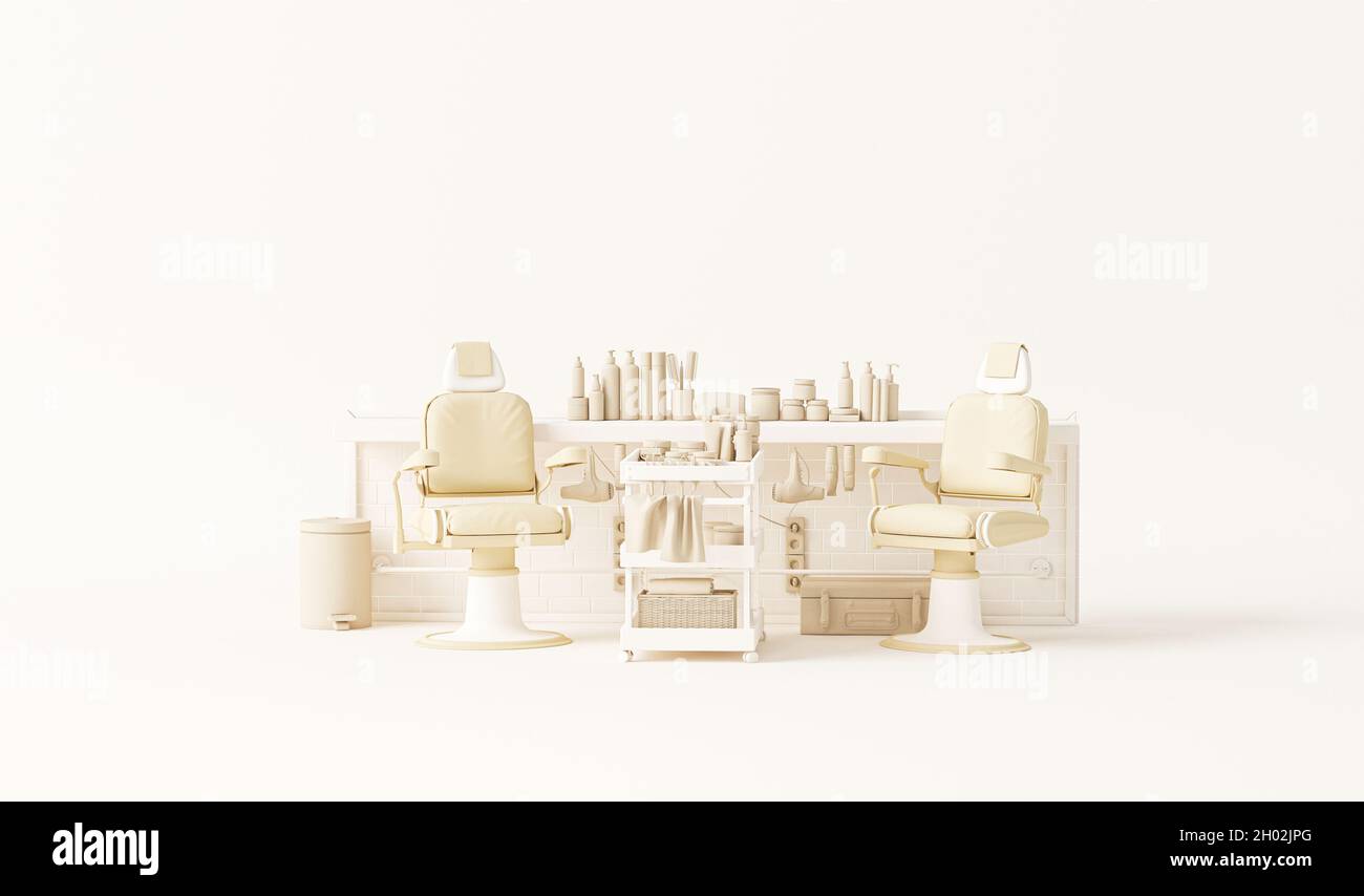 Pastel beige monochrome barber shop modern Minimal . Female hairdresser