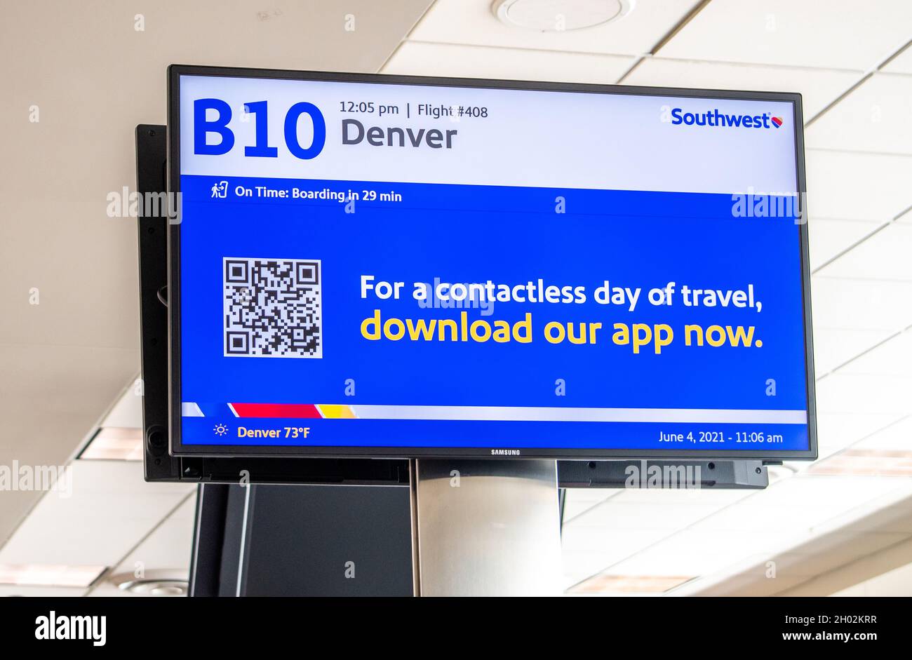 Denver International airport, Colorado USA; June 3, 2021; A helpful sign for travelers at Denver International Airport Stock Photo