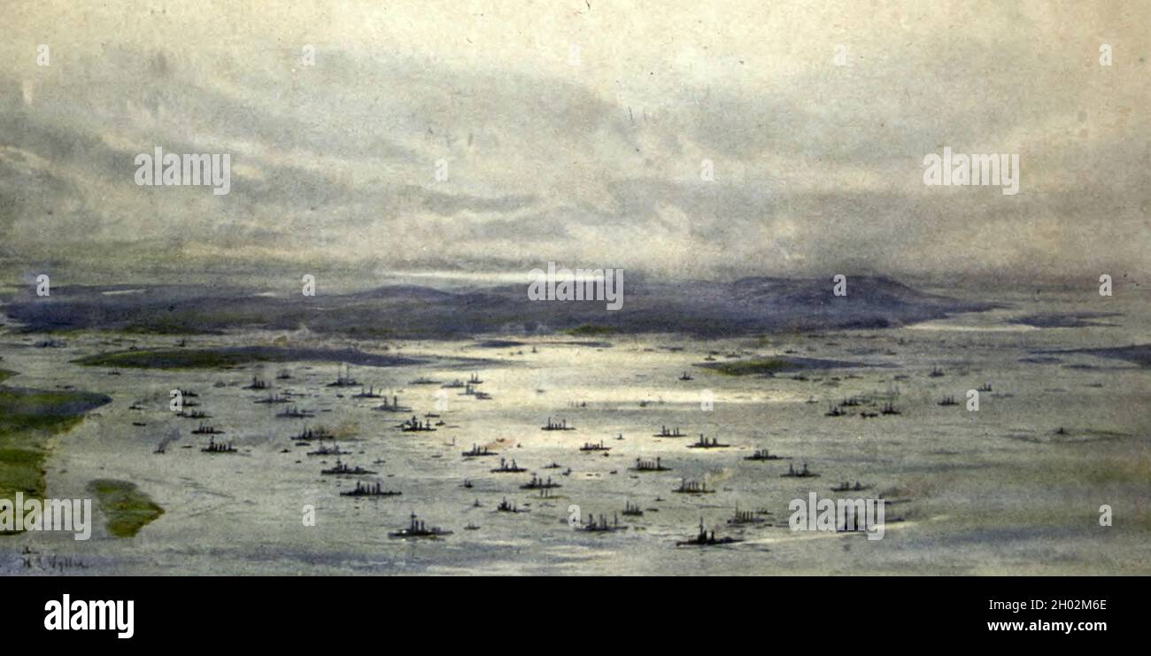 The Grand Fleet in Scapa Flow during World War I Stock Photo