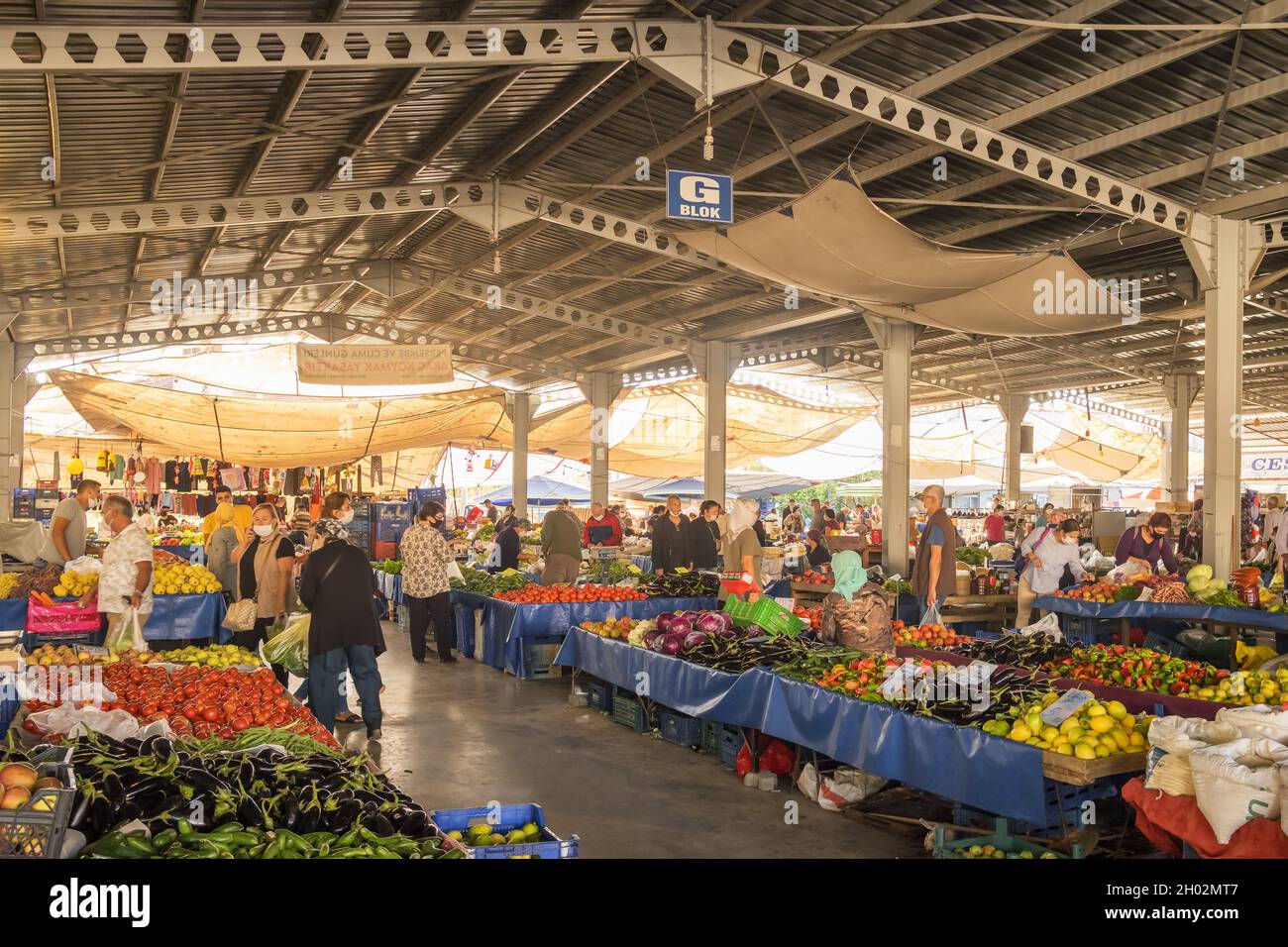Traditional Turkish local market during Coronavirus pandemic in Turkey Stock Photo