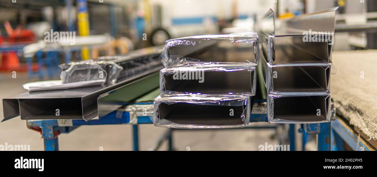 Custom Flashing on Metal roofing factory shop Stock Photo Alamy