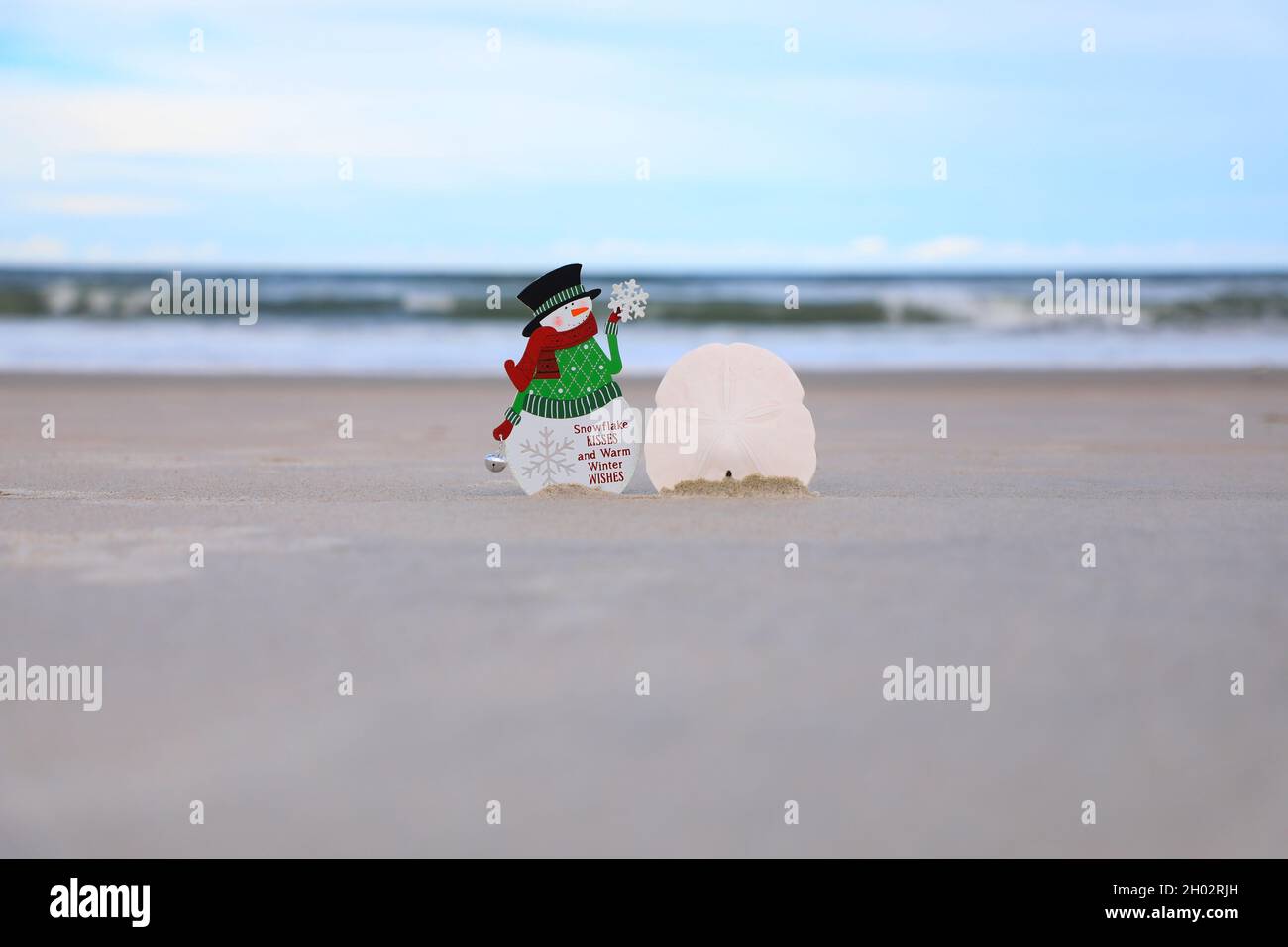 Christmas on the Beach Holiday New Year Santa Claus Sea Shell Snowman Jesus Baby Birth Stock Photo