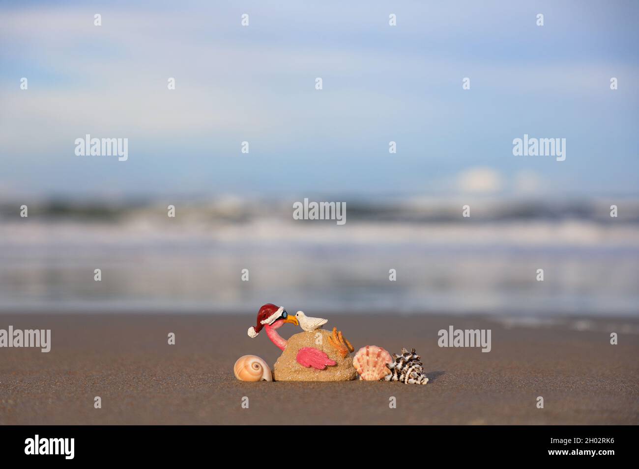 Christmas on the Beach Holiday New Year Santa Claus Sea Shell Snowman Jesus Baby Birth Stock Photo