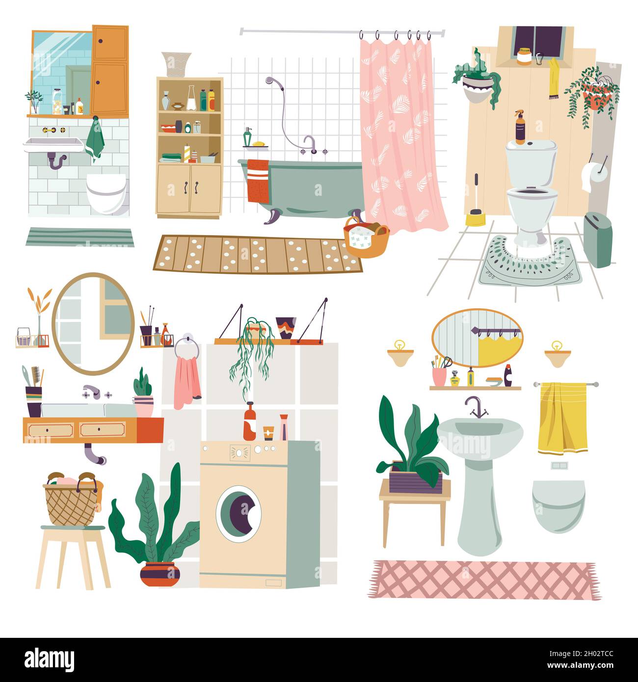 Bathroom interior design furniture and decoration Stock Vector