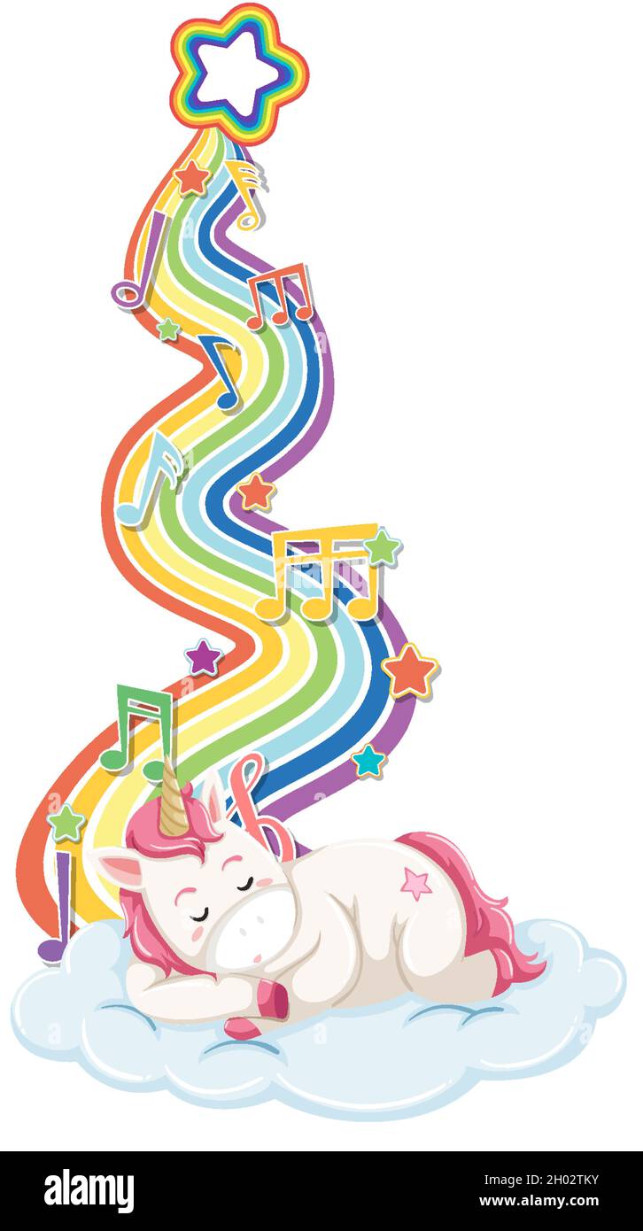 Unicorn sleeping on the cloud with rainbow on white background ...