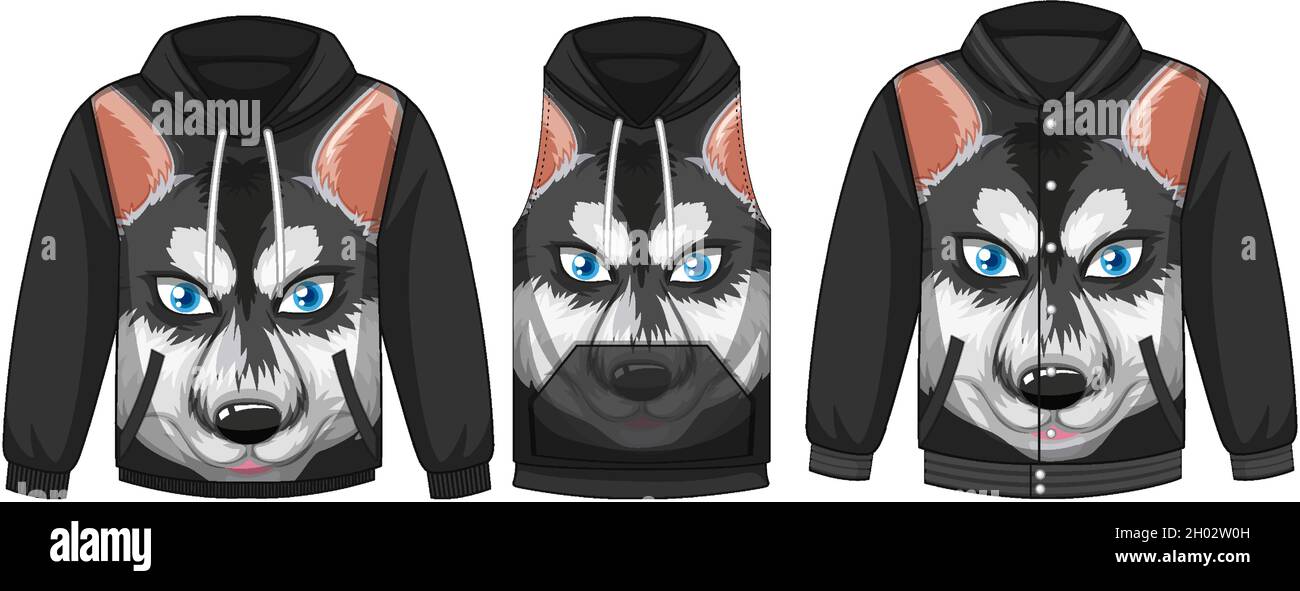 Set of different jackets with Siberian husky template illustration Stock Vector