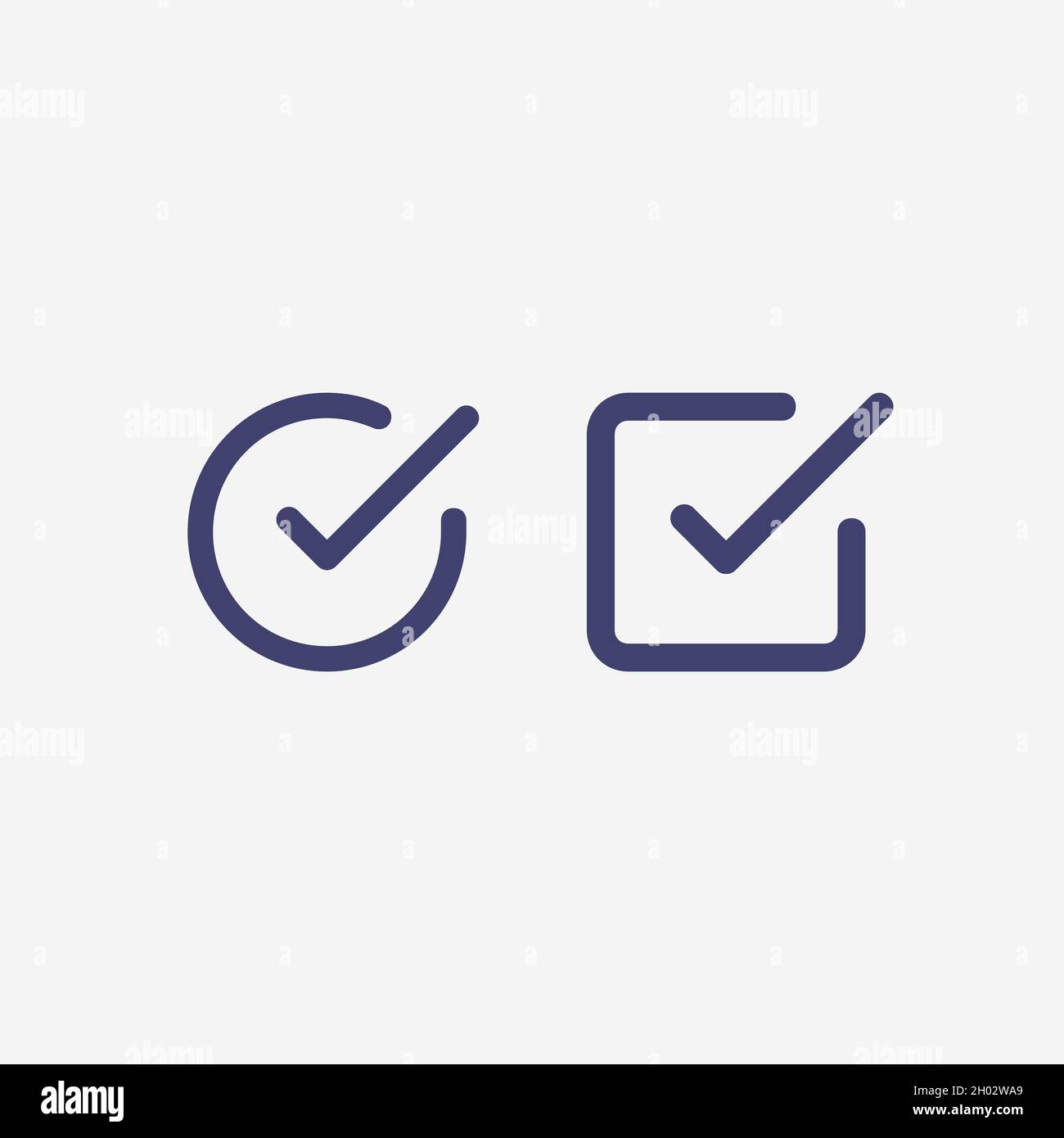 Check list button icon. Check mark in square and round box. Correct ...