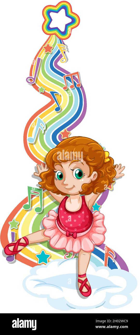 Ballerina with melody symbols on rainbow wave illustration Stock Vector ...
