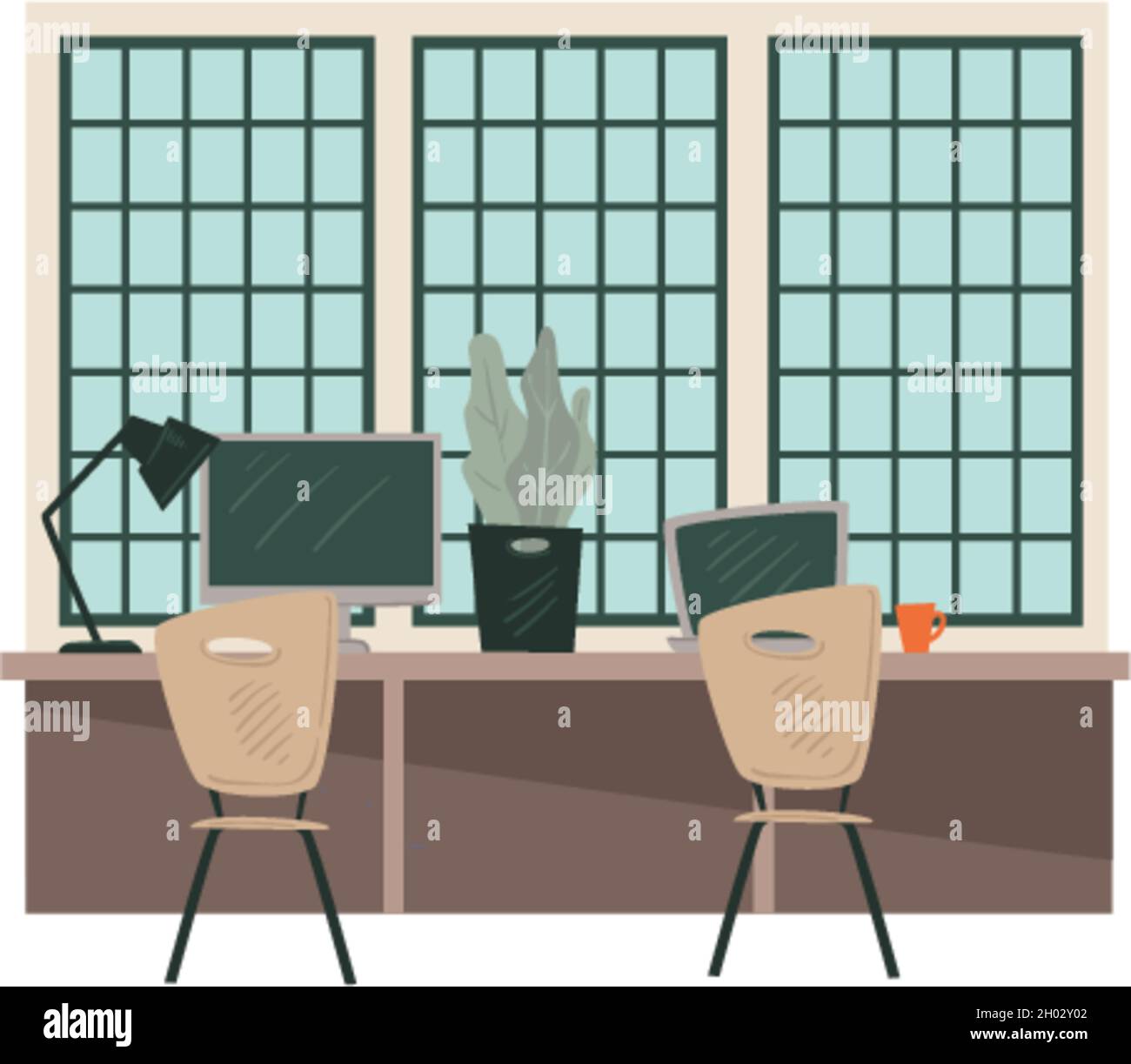 Simple interior design of working space in office Stock Vector