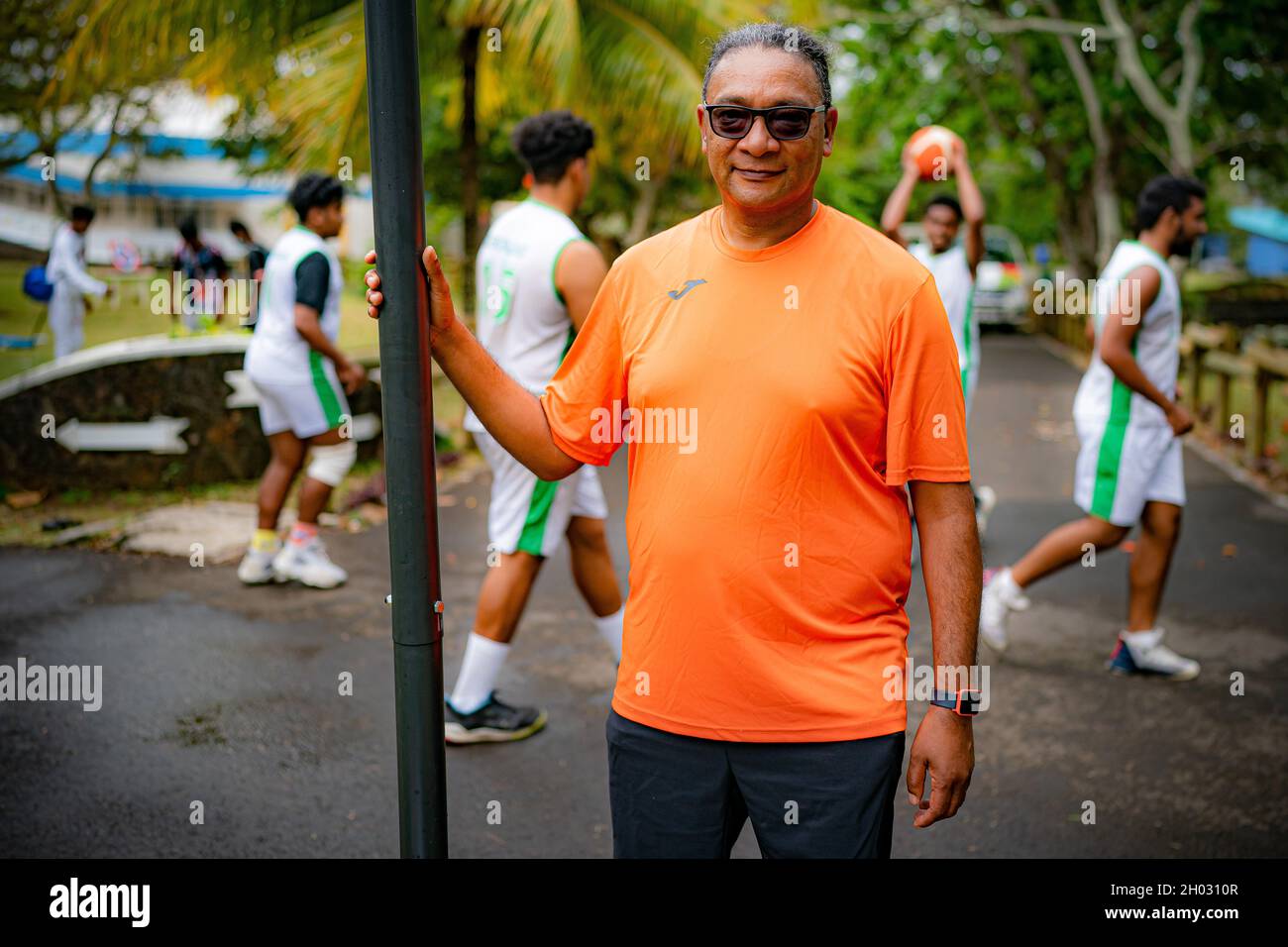 Mauritian Minister of Youth Empowerment Sports and Recreation, Stephan Toussaint coaching sessions at a training hub in Mauritius, where youngsters are given free sports training and coaching on the island to help them pursue a career in professional sport. Picture date: Sunday October 10, 2021. Stock Photo