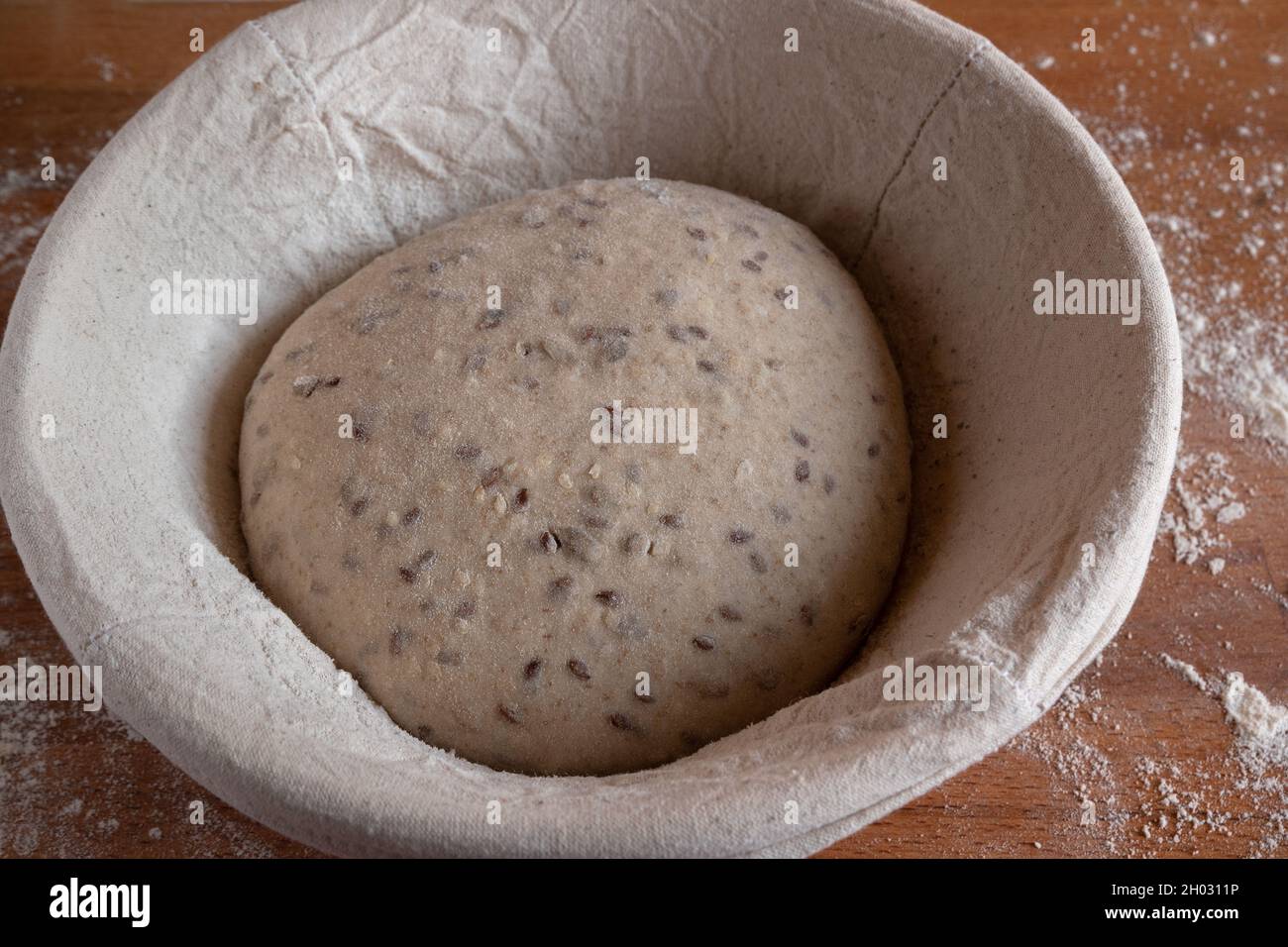 Bread dough made from wheat flour, rye, barley malt and seeds Stock
