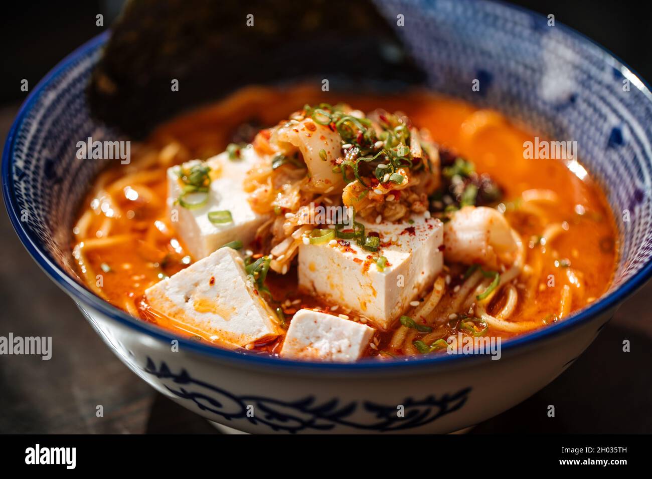 Spicy japanese miso tofu ramen with kimchi Stock Photo Alamy