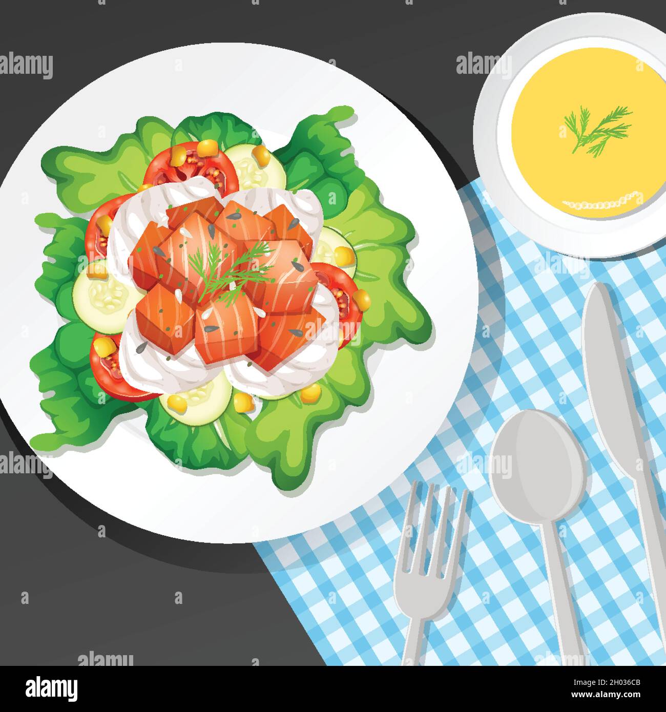 Healthy breakfast set on the table illustration Stock Vector Image ...